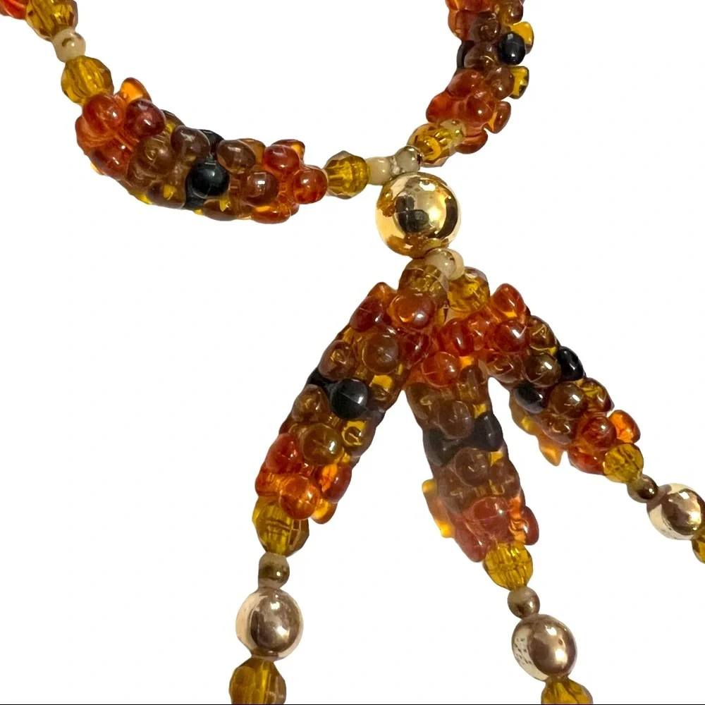 Vintage Boho Beaded Necklace with‎ Tassles, Earthtones